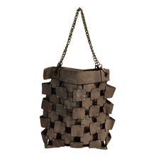 Load image into Gallery viewer, Brown woven handbag with chain strap on a white background
