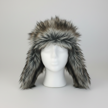 Load image into Gallery viewer, Black leather hat with faux fur trim for men and women by Vilniaus Kailiai, stylish and warm headwear.
