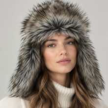 Įkelti nuotrauką į galerijos peržiūros programą, Black leather hat with faux fur trim by Vilniaus Kailiai, featuring a stylish design suitable for men and women.
