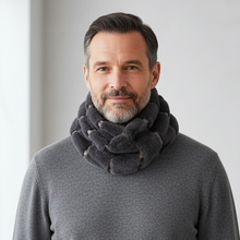 Load image into Gallery viewer, Vilniaus Kailiai scarf in soft, cozy fabric with a stylish pattern, shown draped and folded for a fashionable look.
