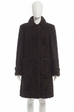Įkelti nuotrauką į galerijos peržiūros programą, A dark brown textured faux fur coat displayed on a white mannequin against a plain white background.
