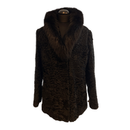 Vilniaus Kailiai Mod. 024751xx men's jacket in black with a zip-up front and stand collar, shown on a hanger.