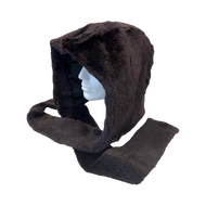 A dark violet spacy shared rabbit fur hood with the scarf to adjust the width