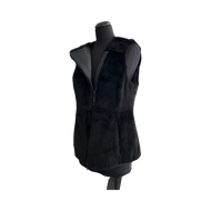 Black rabbit fur vest with zipping and leather details