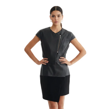 Load image into Gallery viewer, Vilniaus Kailiai Mod. 14811XXX jacket in black with a zippered front and collar, displayed on a hanger.
