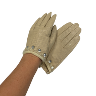 Beige perforated leather gloves
