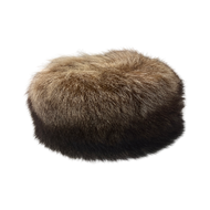 A round, brown raccoon fur cap with a textile lining, displayed on a white background.