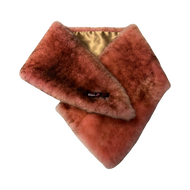 Pink with brown tipping sheepskin fur scarf, button fastening in front, with lining