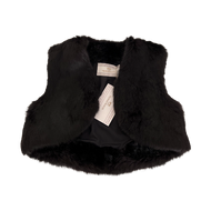 Black rabbit fur bolero vest with a label indicating it is 100% natural rabbit fur.