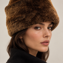 Įkelti nuotrauką į galerijos peržiūros programą, Vilniaus Kailiai Mod. K08672XX hat with wide brim in soft fabric, shown in beige with detailed stitching.
