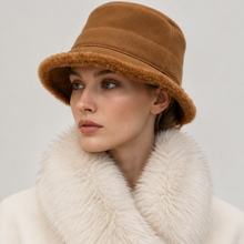 Įkelti nuotrauką į galerijos peržiūros programą, Vilniaus Kailiai Mod. K08728XX hat with soft brim and woven texture, shown in a close-up view.
