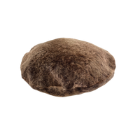 A round beret style brown sheepskin fur cap with a soft fur design and lining, suitable for winter wear.