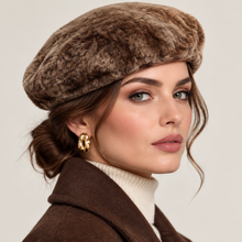Įkelti nuotrauką į galerijos peržiūros programą, Vilniaus Kailiai Mod. K08648XX stylish hat with warm, soft fabric and a classic design, shown in a close-up view.
