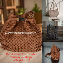 Load image into Gallery viewer, Collage of woven handbags with promotional text and website URL.
