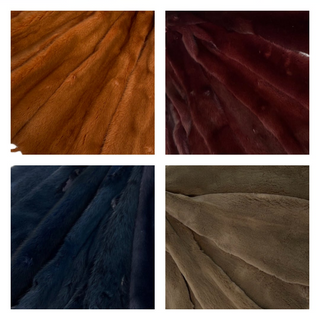 Collage of fur coats in different colors with a website URL.