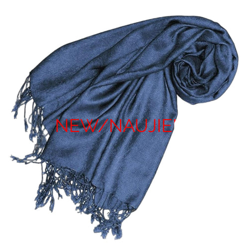 Blue scarf with lace edges on a black background, featuring the brand 'NEW/NAUJIENA'.