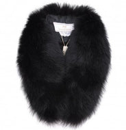 Black fox fur shawl collar with lining, adjustable fastening fir fur hook