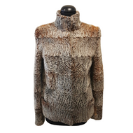 Brown grey astrakhan fur jacket with small front hidden pockets