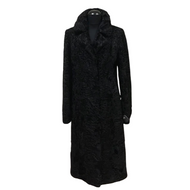 A black long straight astrakhan fur coat with classical collar